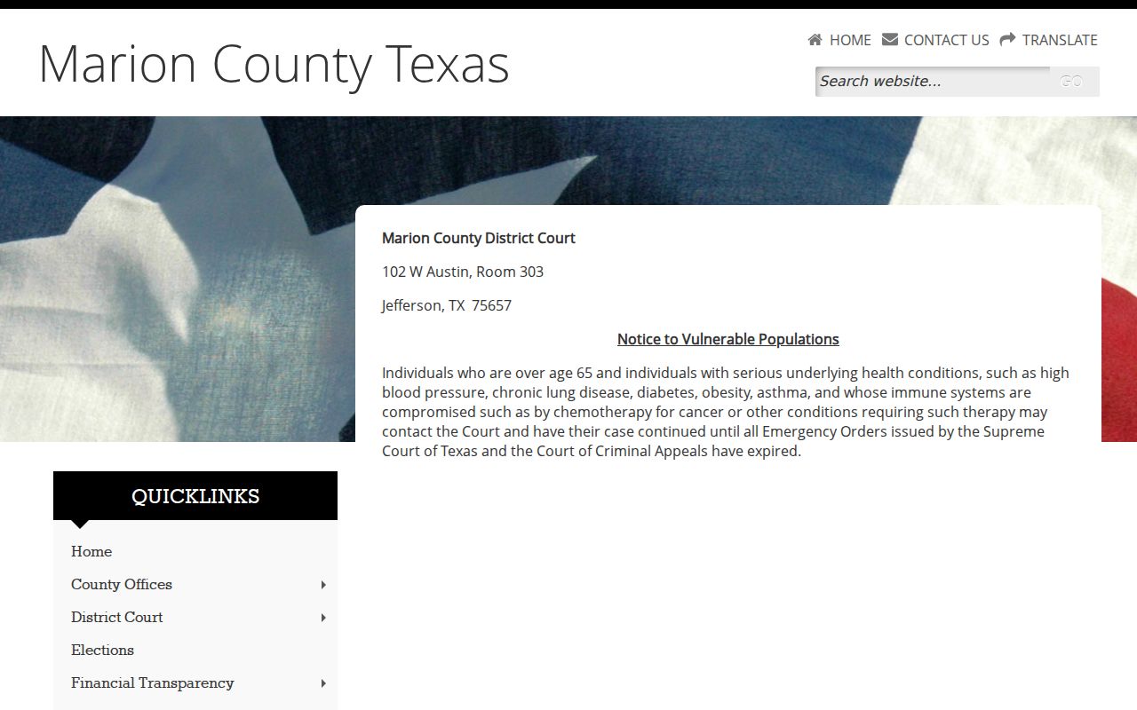 Marion County criminal docket District Court office page