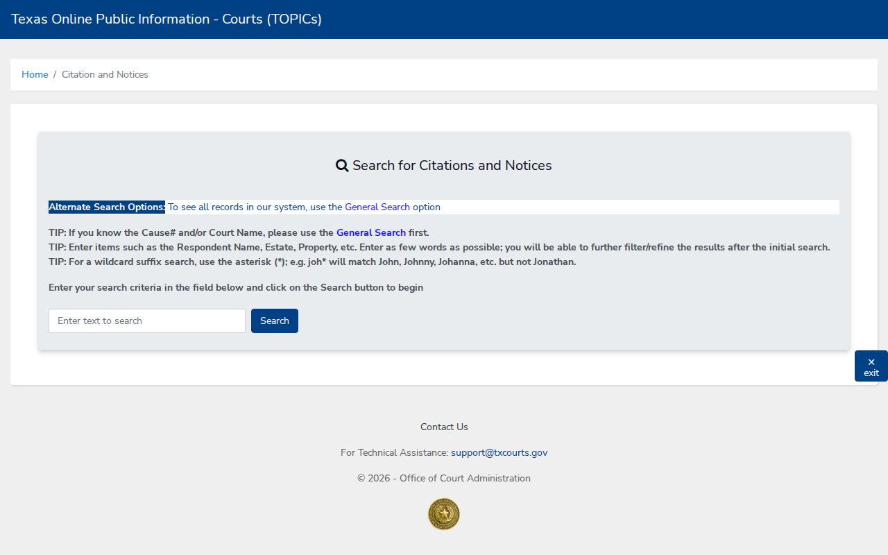 Marion County civil docket citation and notice search fields