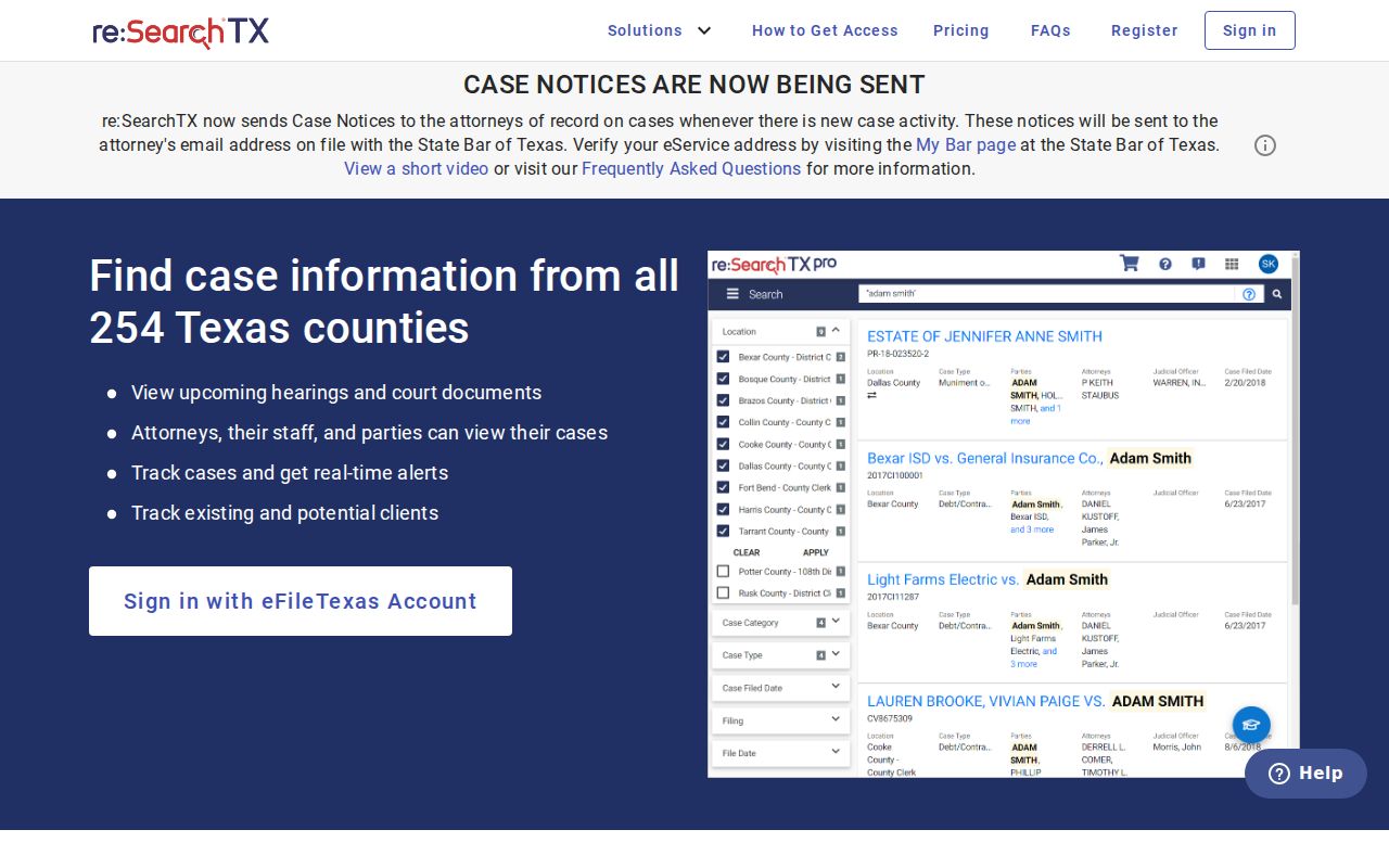 Marion County civil docket re:SearchTX access screen