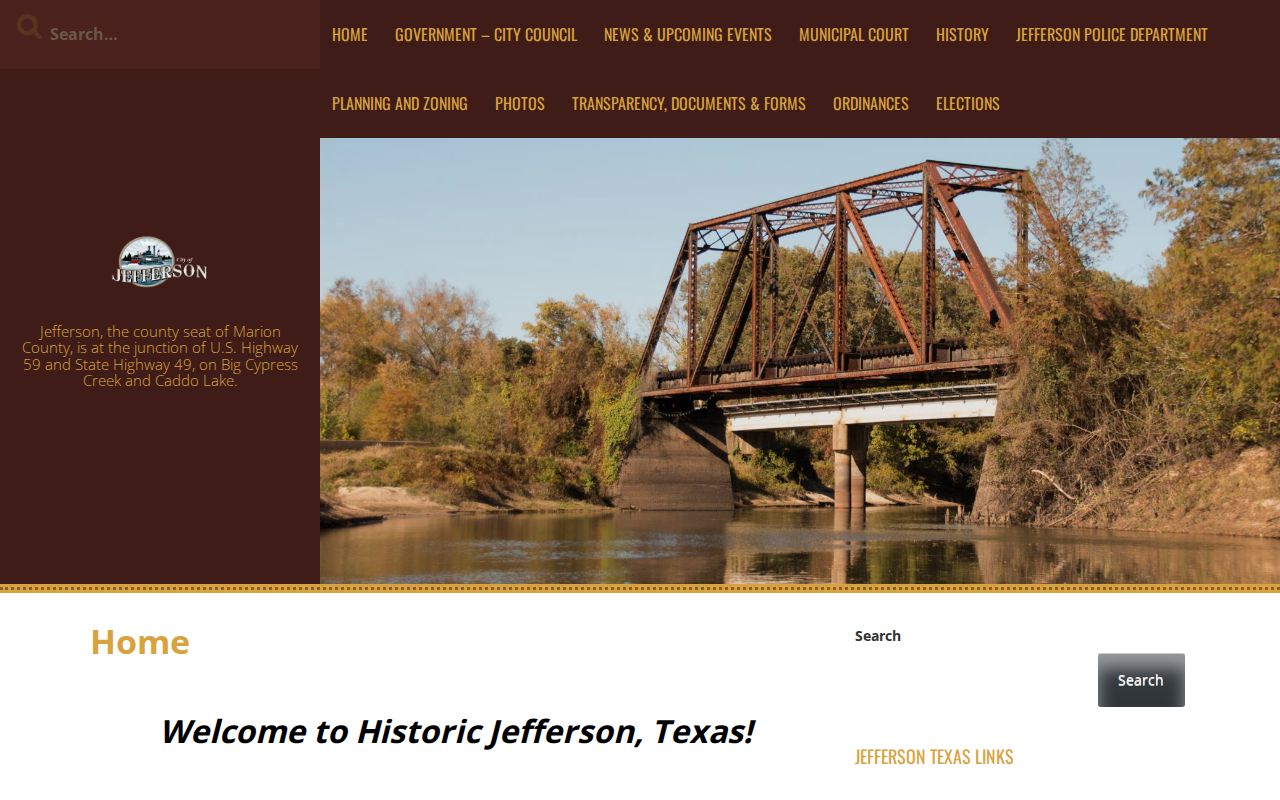 Jefferson city homepage with current city office and notice information