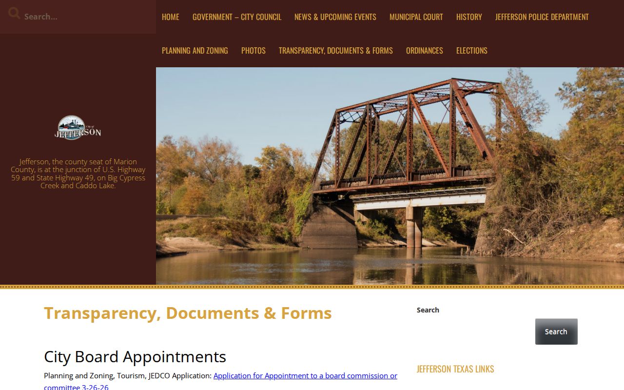 Jefferson useful forms page with city public information request route