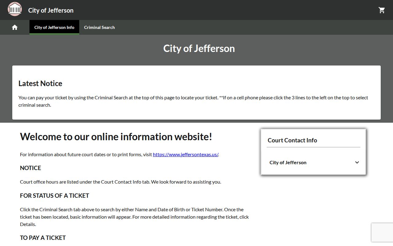 Jefferson city-linked GovRec citation payment page capture
