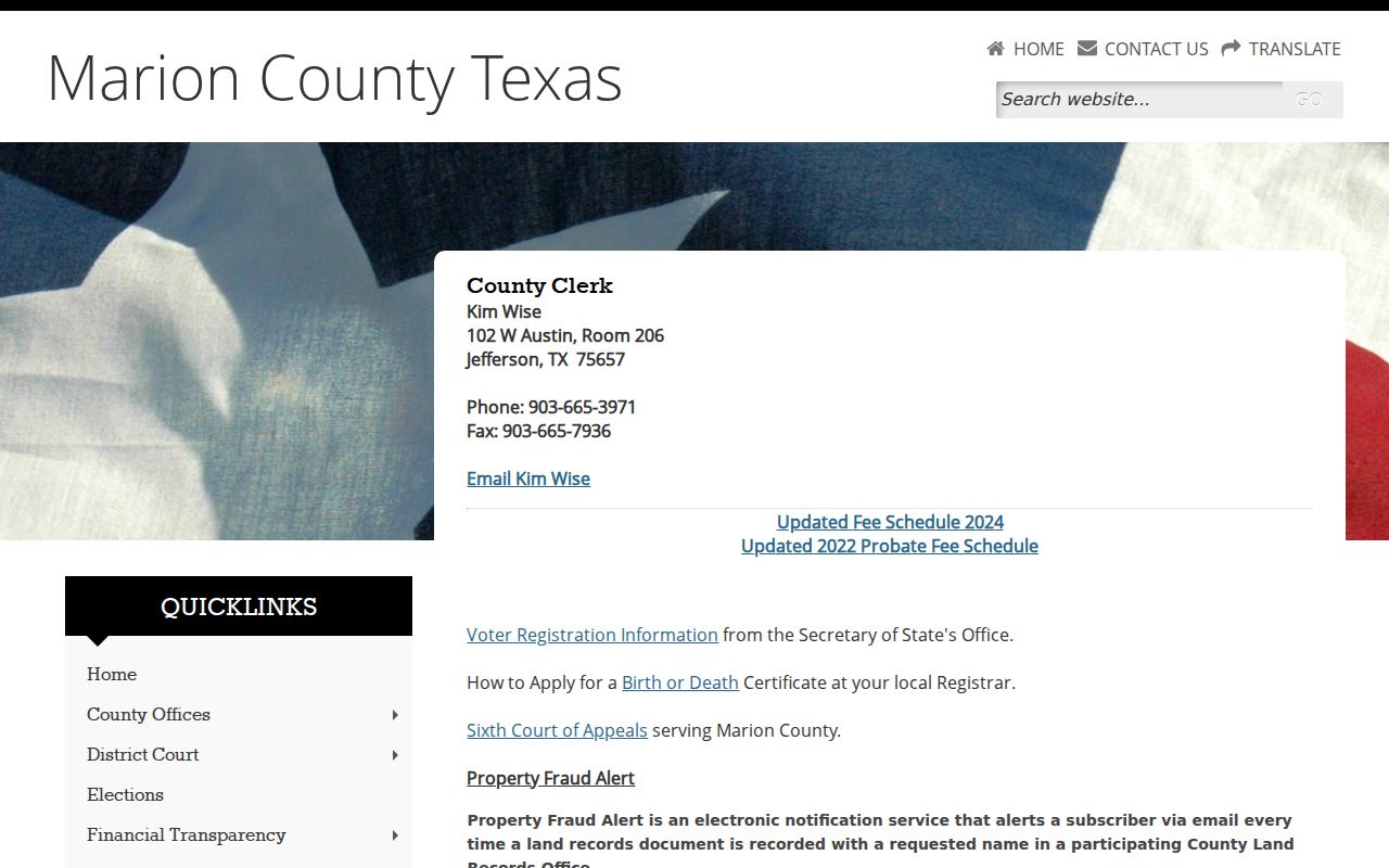 Marion County court docket County Clerk page